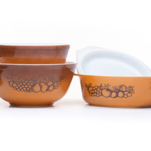 Old-Pyrex Orchard-Brown-Fruit-Pattern-set-of-3